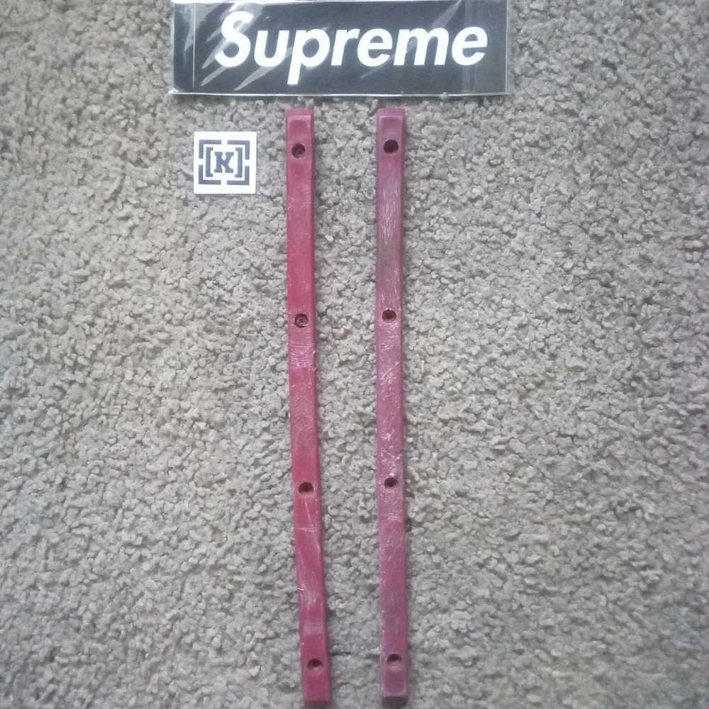 Vintage Skateboard Deck Rails 1980's + Supreme Box Logo Sticker and Krew Tattoo